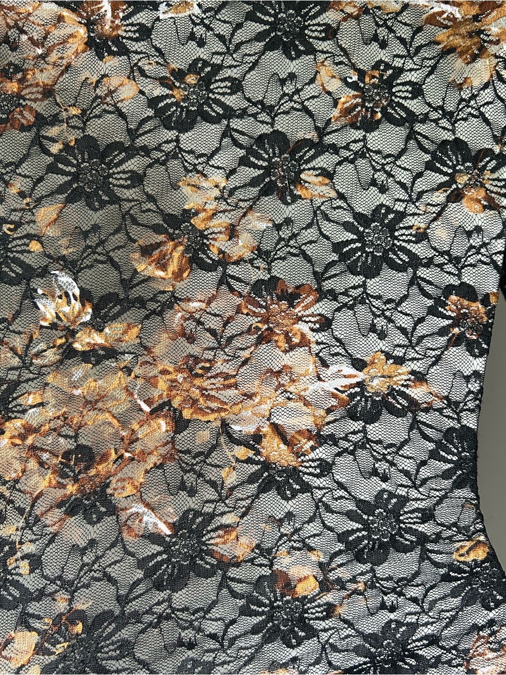 NWOT Black Lace Bodysuit with Brown Floral Accents - Picture 6 of 7